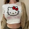 Beyaz Hello Kitty Cat Face Kısa Kollu Crop