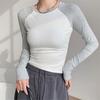 Beyaz Raglan Gri Melanj Uzun Kollu Crop