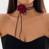 Bordo Gül Desenli Choker Kolye