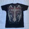 Siyah Vintage Angel Wings Cross Cyber Grunge Unisex T-shirt