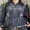 Füme Vintage Gothic Cyber Grunge Fermuarlı Kapüşonlu Sweatshirt