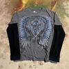 Füme Vintage Siyah Kollu Shield Wing Cyber Grunge İnce Sweatshirt