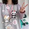 Gri Melanj Anime Panda Pembe Siyah Çizgili Kollu Sweatshirt