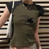 Haki Raglan Spider Kısa Kollu Crop