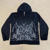 Siyah Gothic Tapout Metallic Cyber Grunge Fermuarlı Kapüşonlu Sweatshirt