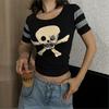 Siyah Harajuku Fashion Oldskull Kısa Kollu Crop