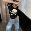 Siyah Harajuku Fashion Oldskull Kısa Kollu Crop