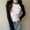 Siyah Raglan Kollu Beyaz Basic Uzun Kollu Crop