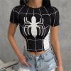 Siyah Spider Cosplay Kısa Kollu Crop