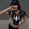 Siyah Spider Cosplay Kısa Kollu Crop