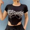 Siyah Zincir Detaylı Üçgen Kesim Gothic Yarım T-Shirt