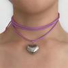 Vintage Big Heart Pembe İpli Silver Kolye