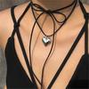 Vintage Big Heart Siyah İpli Silver Kolye