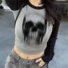 Yeni Siyah Raglan Kollu Blur Skull Gri Melanj Uzun Kollu Crop