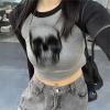 Yeni Siyah Raglan Kollu Blur Skull Gri Melanj Uzun Kollu Crop